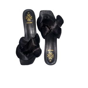 Sam & Libby Black Satin Ruffled Slide Mules Women's Size 10 - New
